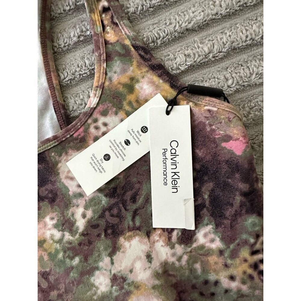 Calvin Klein Performance Printed Racerback Women's Crop Tank Top NWT Java - Picture 6 of 15